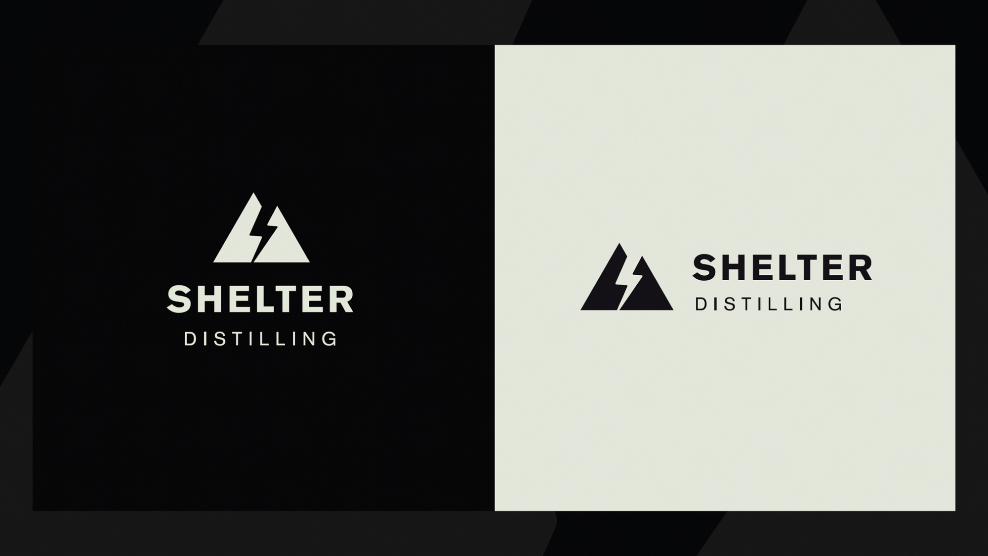 Shelter Distilling logos - on a dark and light background