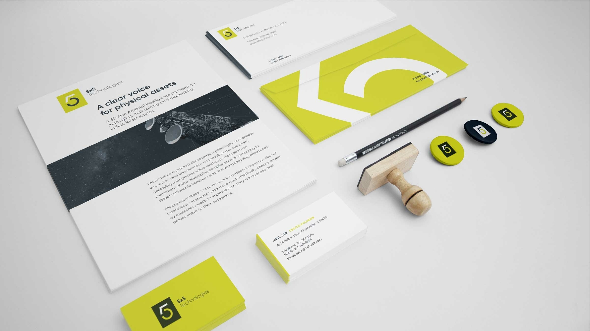 Stationary with 5 by 5 logo applied.