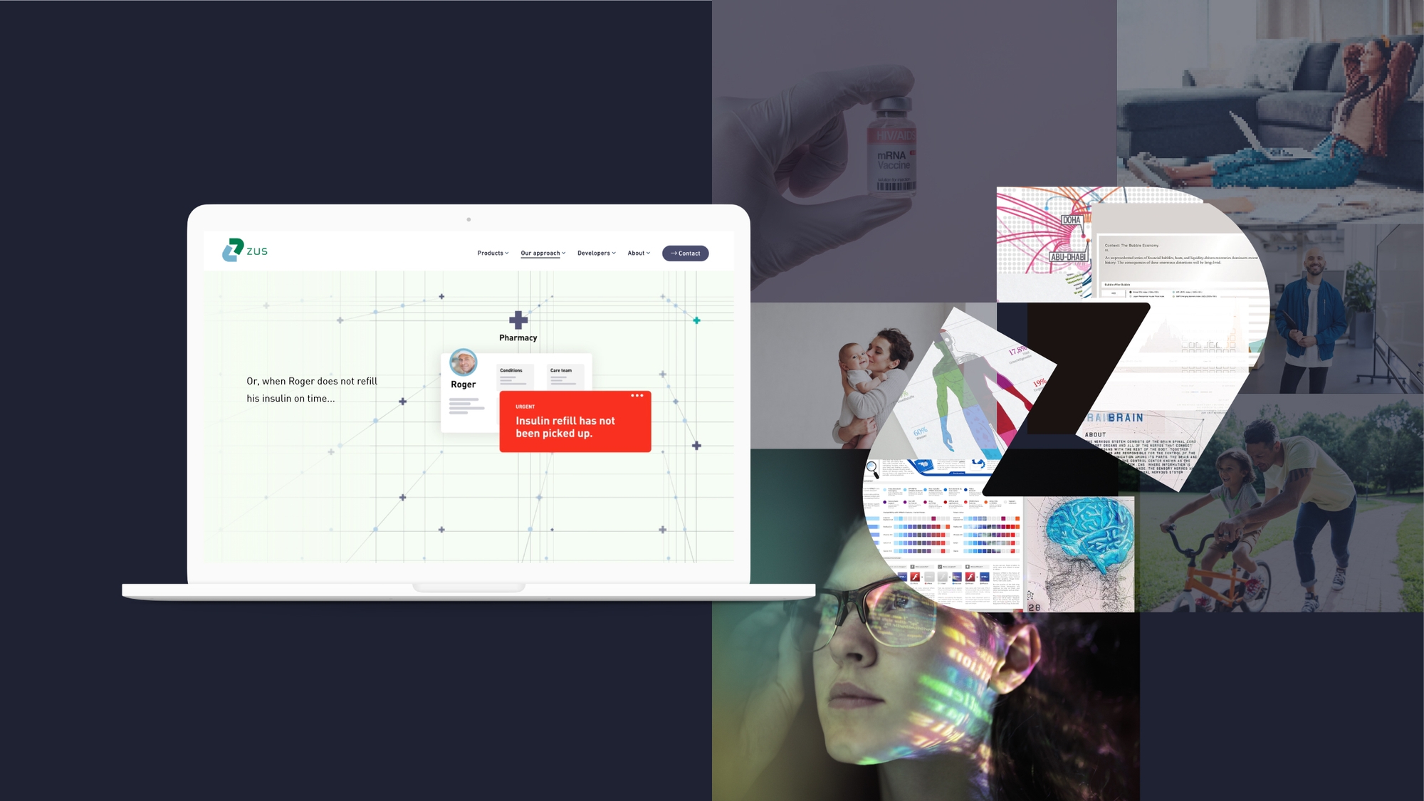 Zus marketing spread with logo and desktop user portal