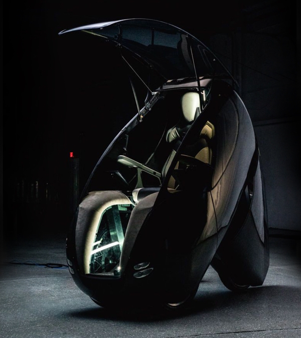 Indigo futuristic vehicle with door open