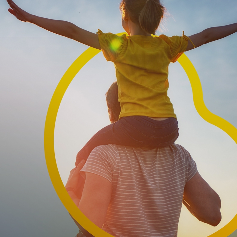 Father with child on shoulders - Goldfinch logo