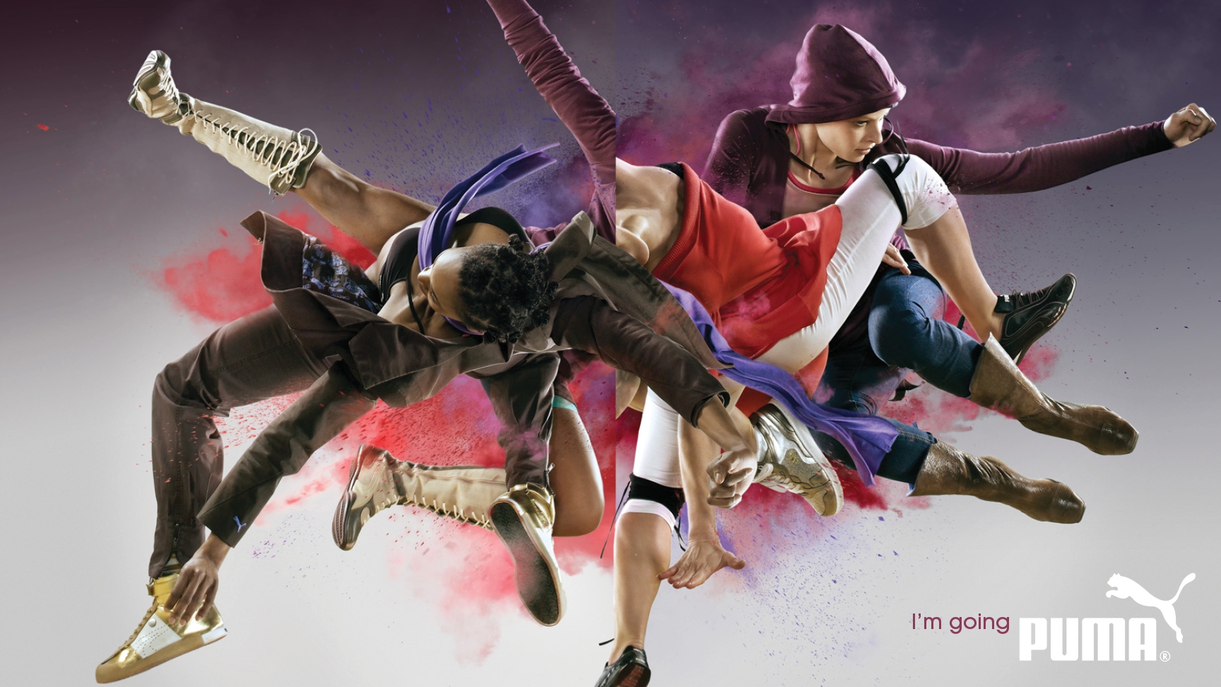 Puma hero - artistic layout of people in bright clothing moving