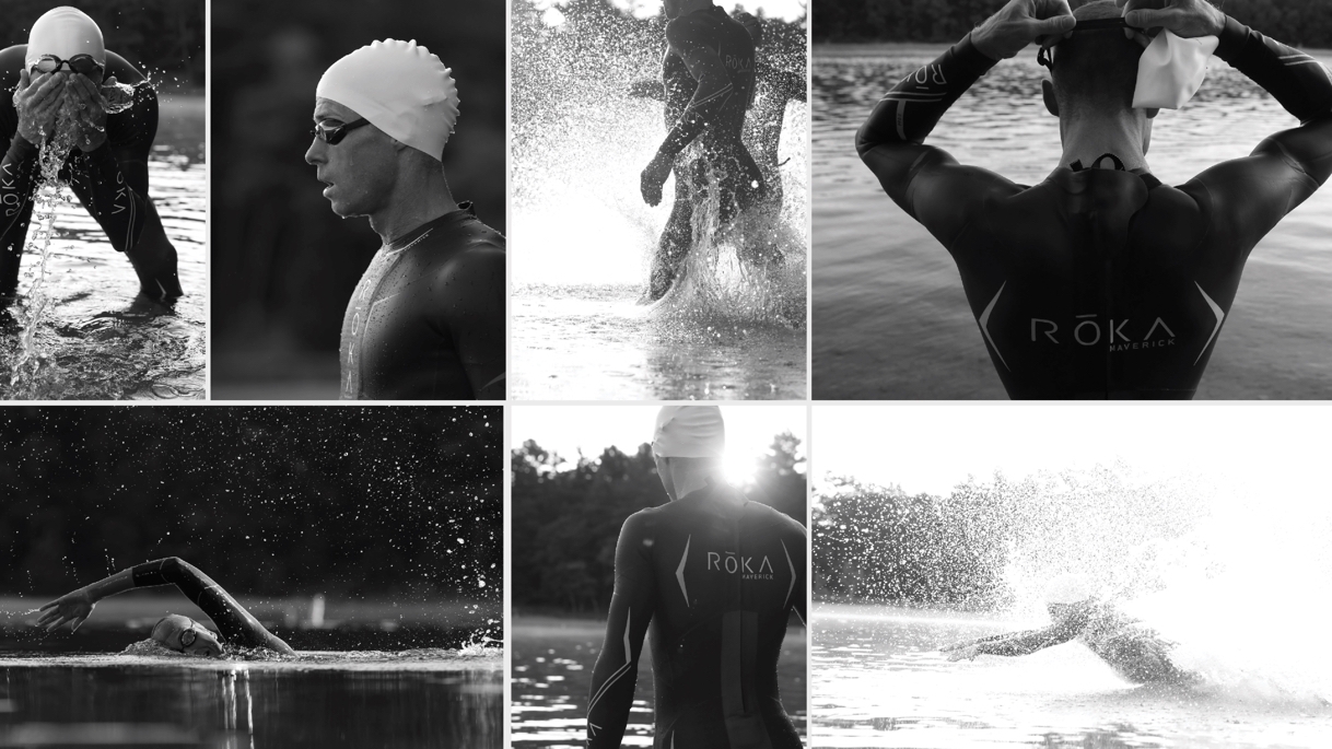 Normatec collage of swimmers in wetsuits