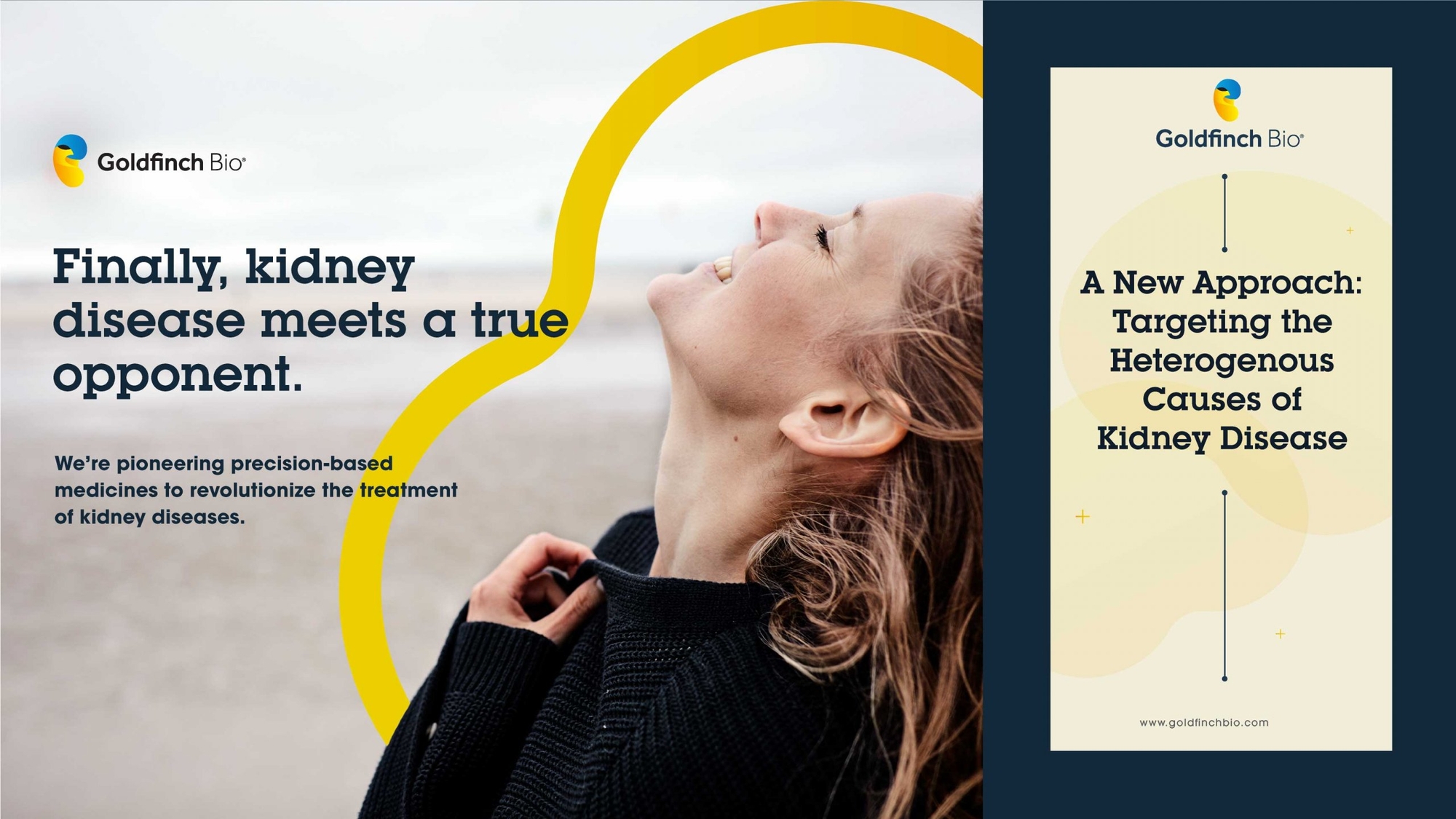 Goldfinch bio website mock up - woman smiling on beach