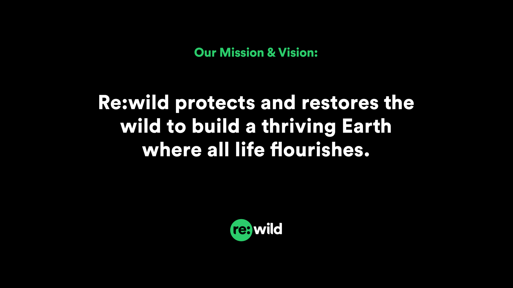 Re:wild mission statement - Re:wild protects and restores the wild to build a thriving Earth where all life flourishes