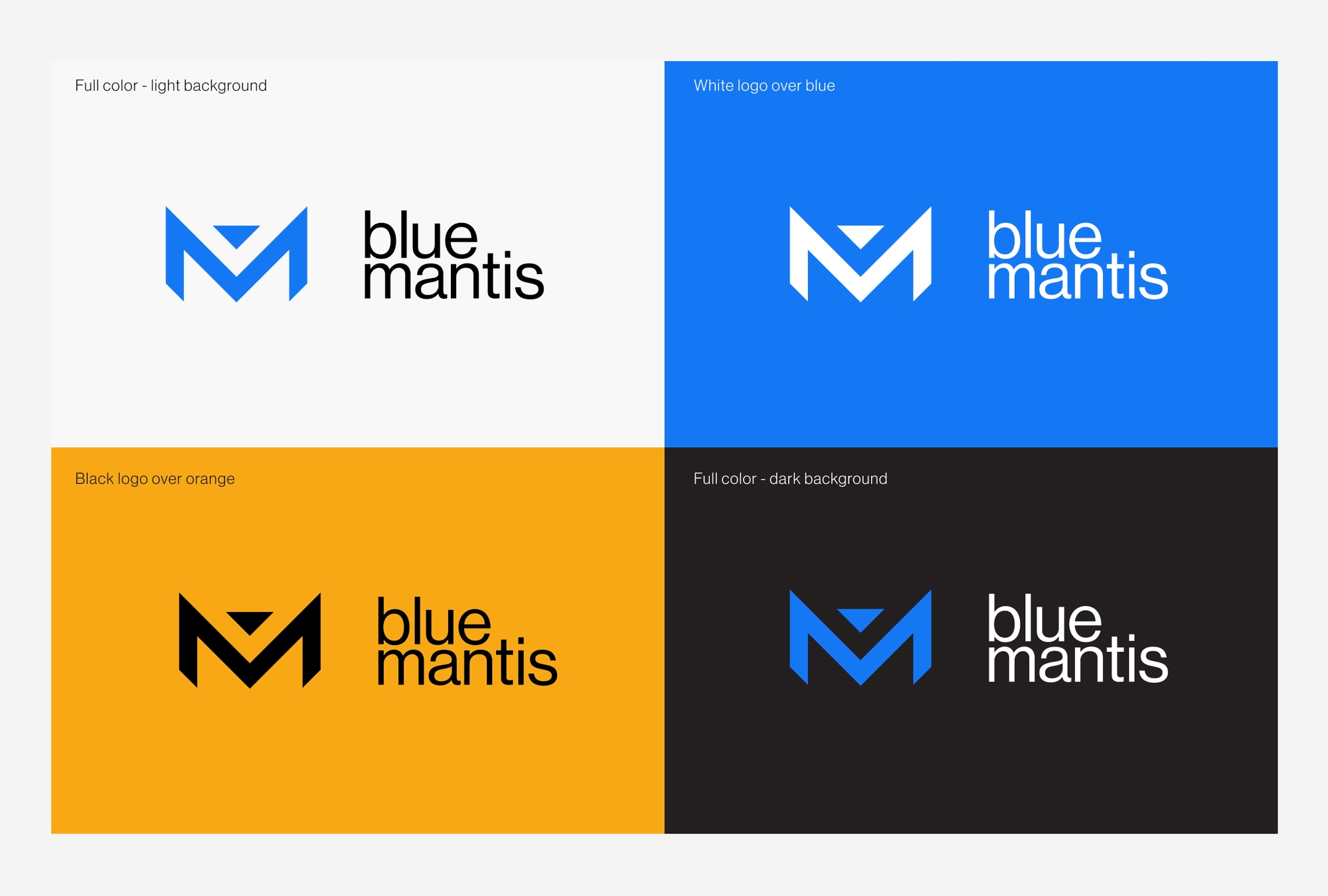 4 Blue Mantis logos with different colors