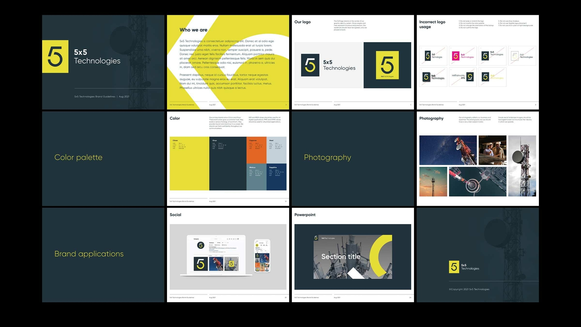 Pages from the 5 by 5 style guide.
