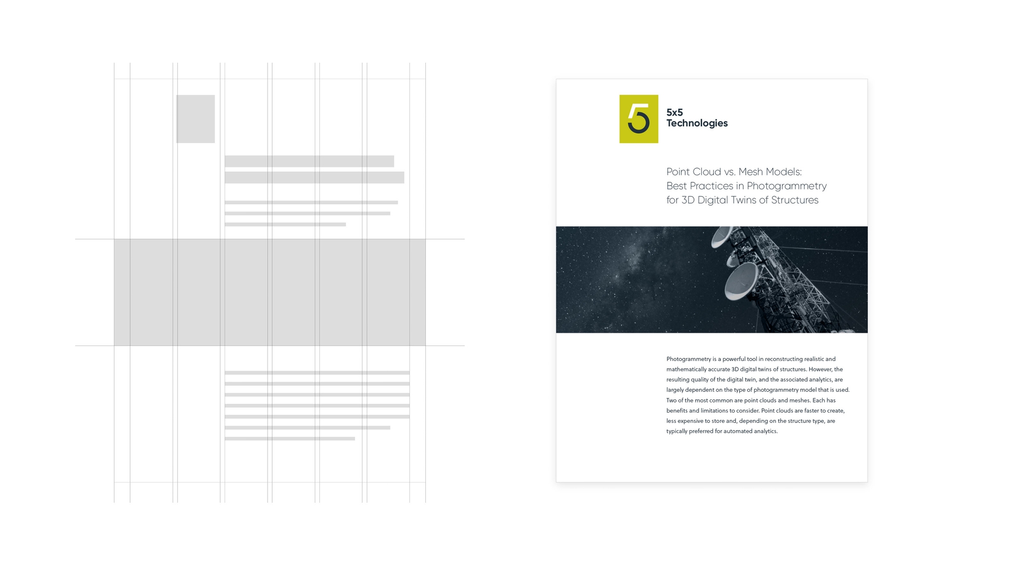 A design of the 5 by 5 collateral and the grid used for the layout.