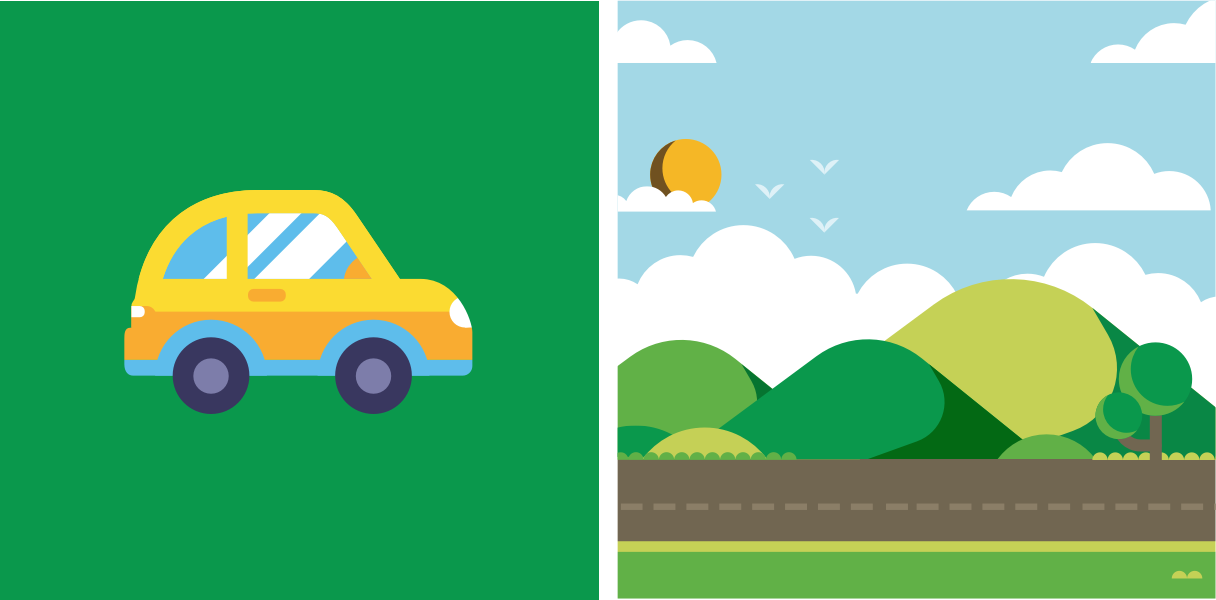 Aviva interface design imagery, yellow car on green background