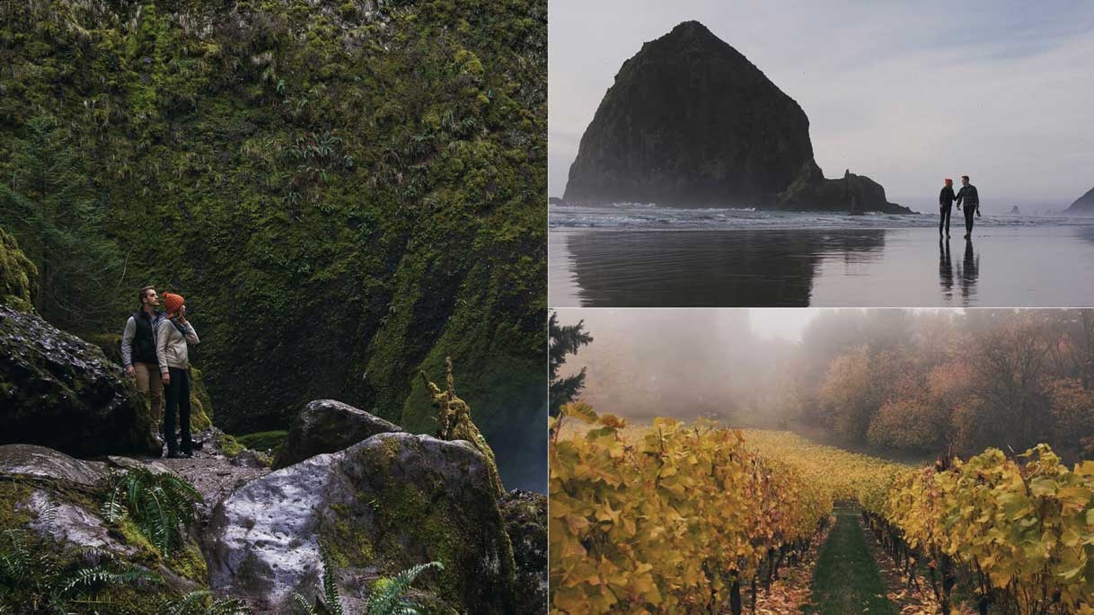 collage of man and woman exploring nature